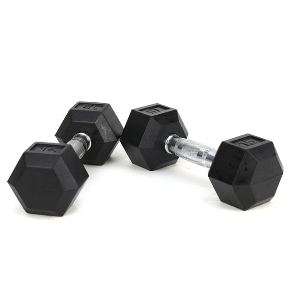 15LB Rubber Coated Cast Iron Dumbbells – Pair with 2 Handles