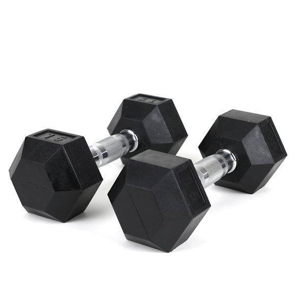 15LB Rubber Coated Cast Iron Dumbbells – Pair with 2 Handles